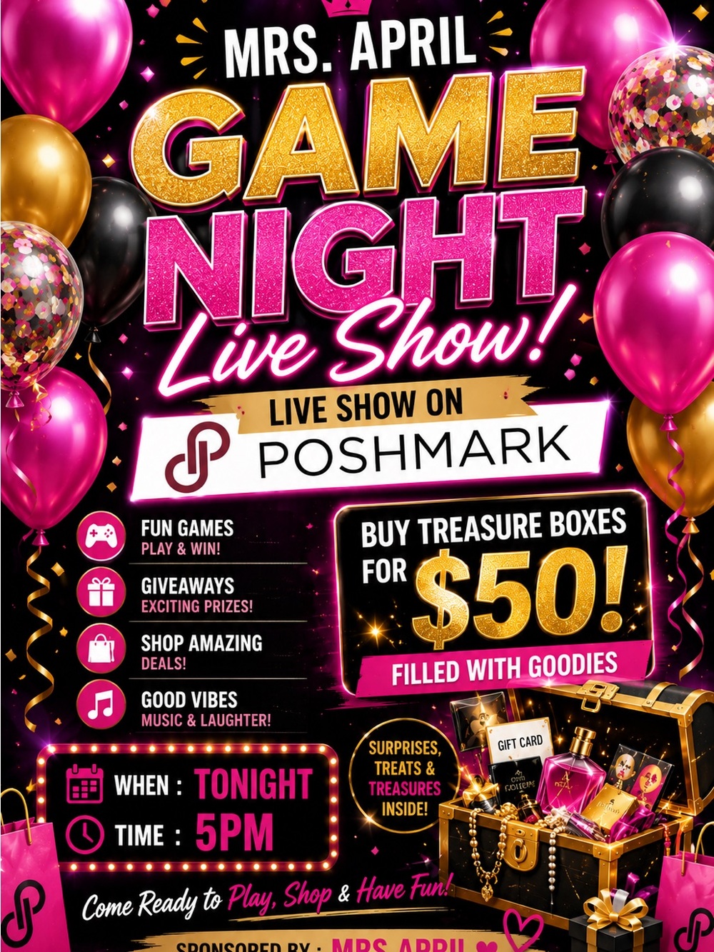 Game Night Live Show…. NO RETURNS, FINAL SALES